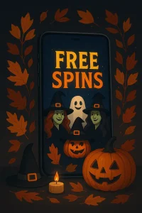 themed slot machine with witches, ghosts and free spins overlay”